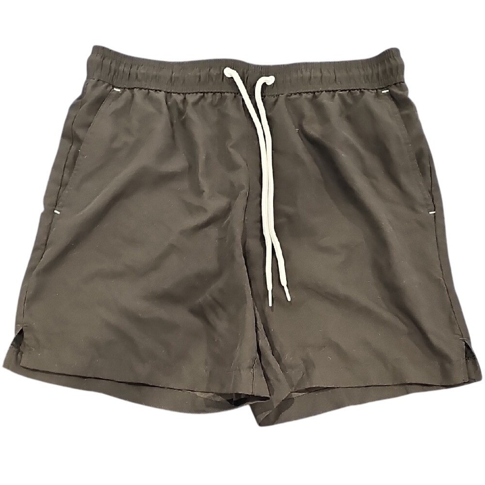 George Mens Swim Trunks Black Elastic Waist Drawstring Size M Pockets Mesh Lined
